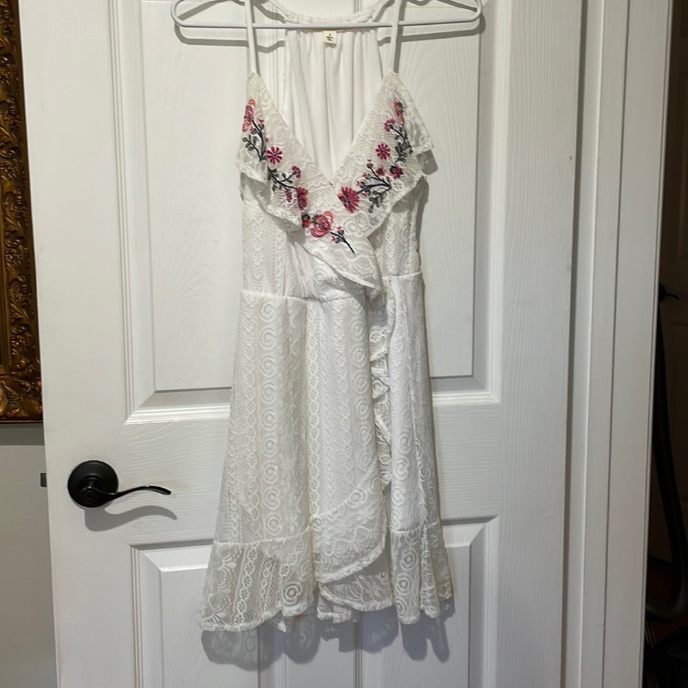 White, lace, embellished mini dress. Perfect for Summer! WORN ONCE